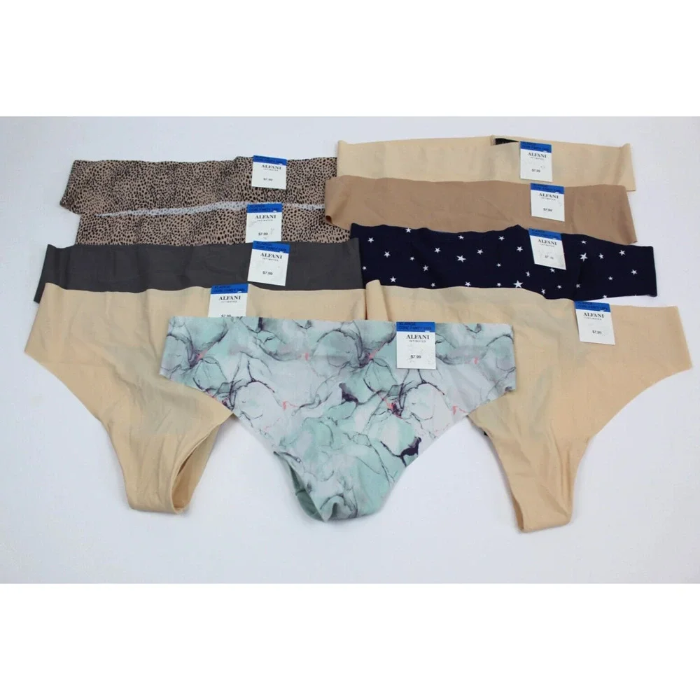 Lot Thong Panties Underwear 9 Alfani Womens XL Gray Leopard Beige Blue Nude